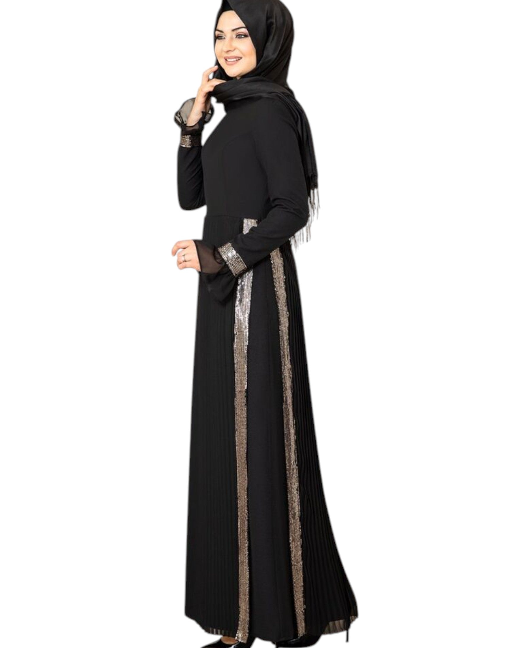 Maxikleid Damen Hijab Abendkleid mit Pailletten Modest Abiye Abaya (EYLÜL)