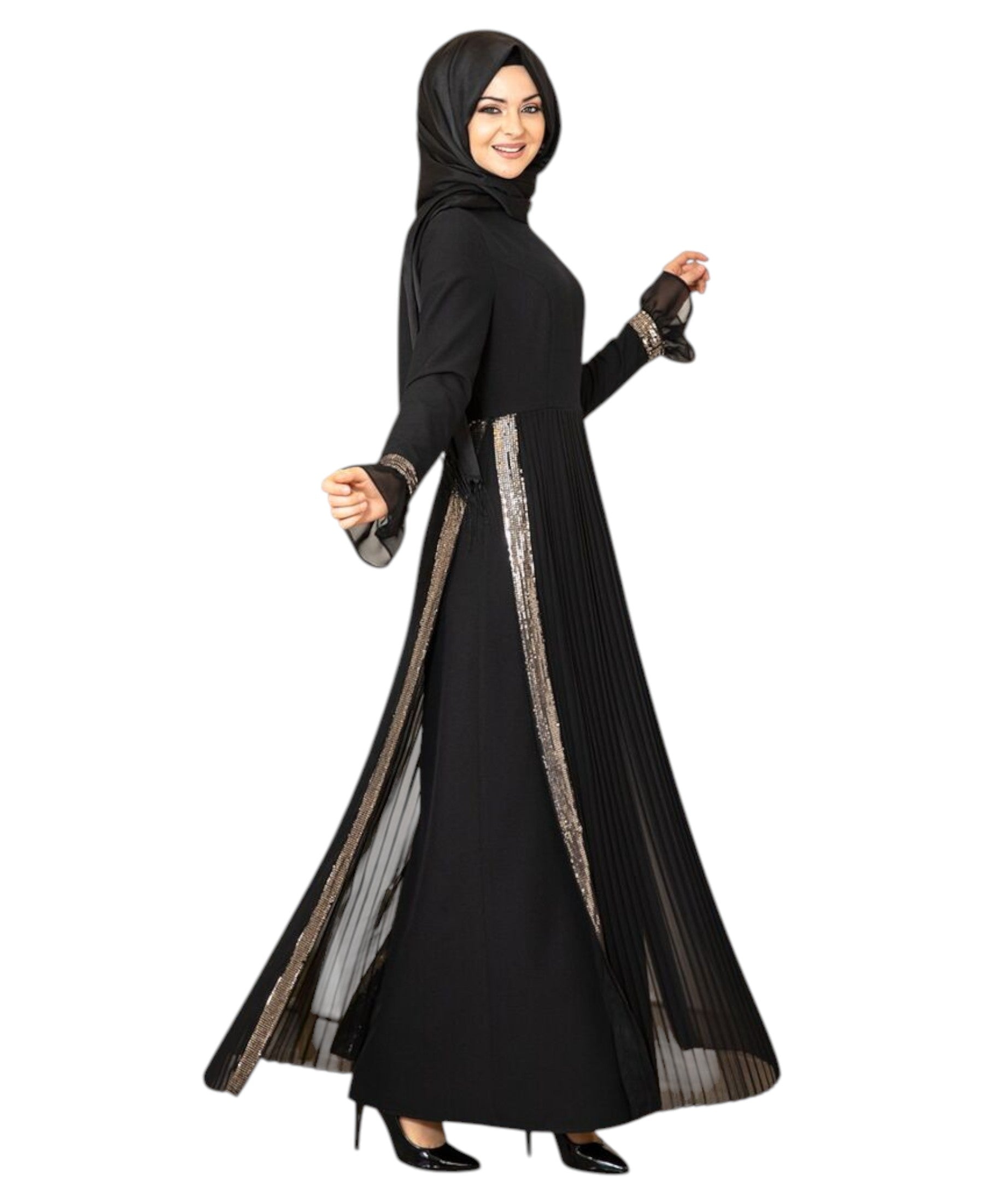 Maxikleid Damen Hijab Abendkleid mit Pailletten Modest Abiye Abaya (EYLÜL)