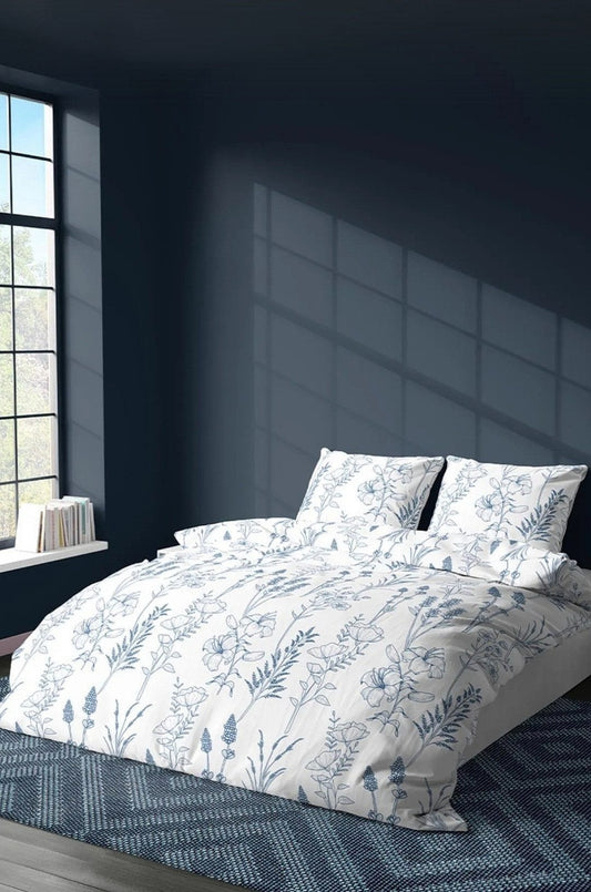 Bettwäsche Set 3 teilig 200x220 cm Ranforce Baumwolle, florales Design Lila Blau