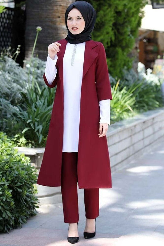 Hosenanzug 3-teilig Damen Long Blazer Hose und Tunika - Modest Fashion Outfit