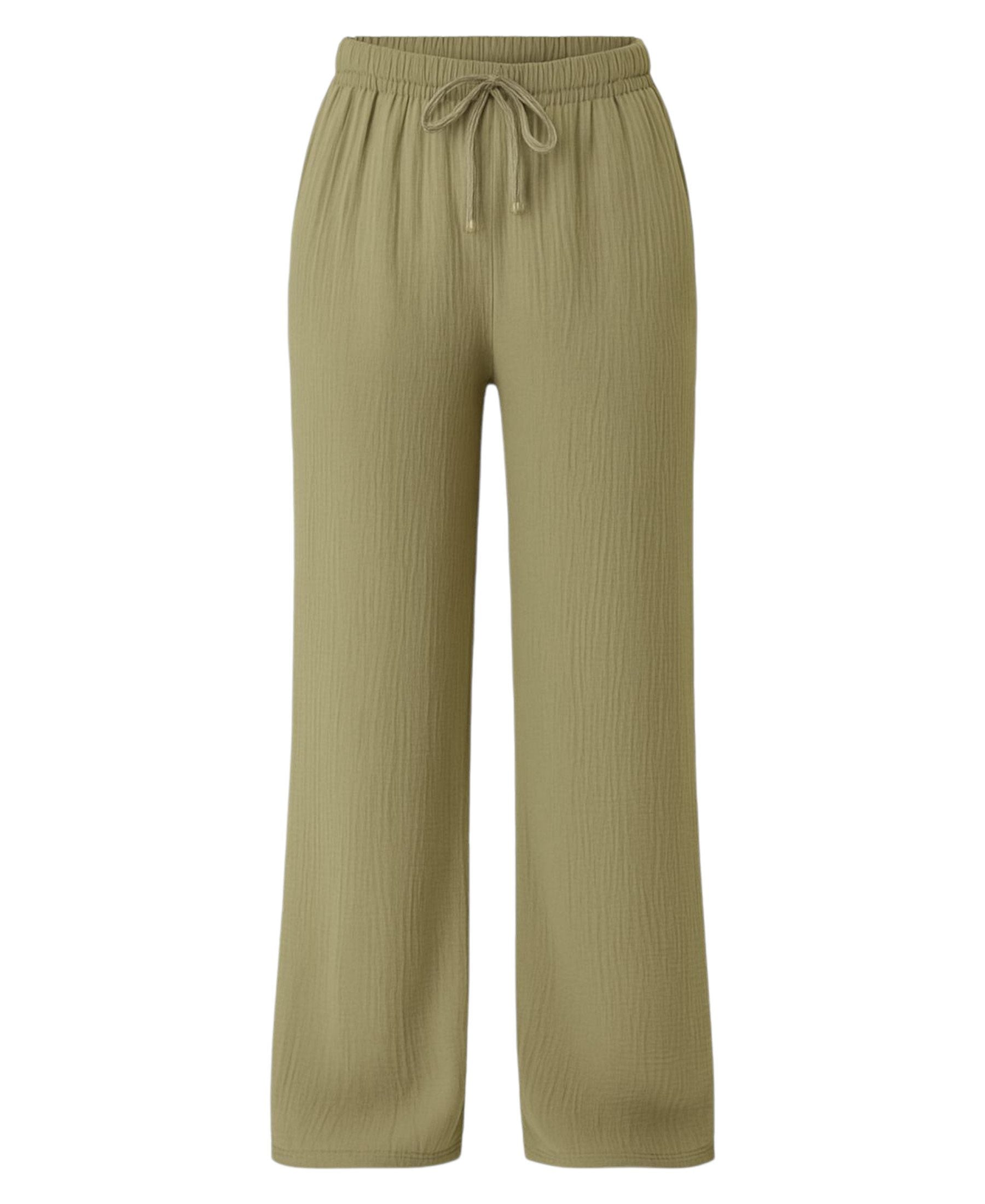 Palazzohose MusselinDamen Sommerhose 100 % Baumwolle, elastischer Bund