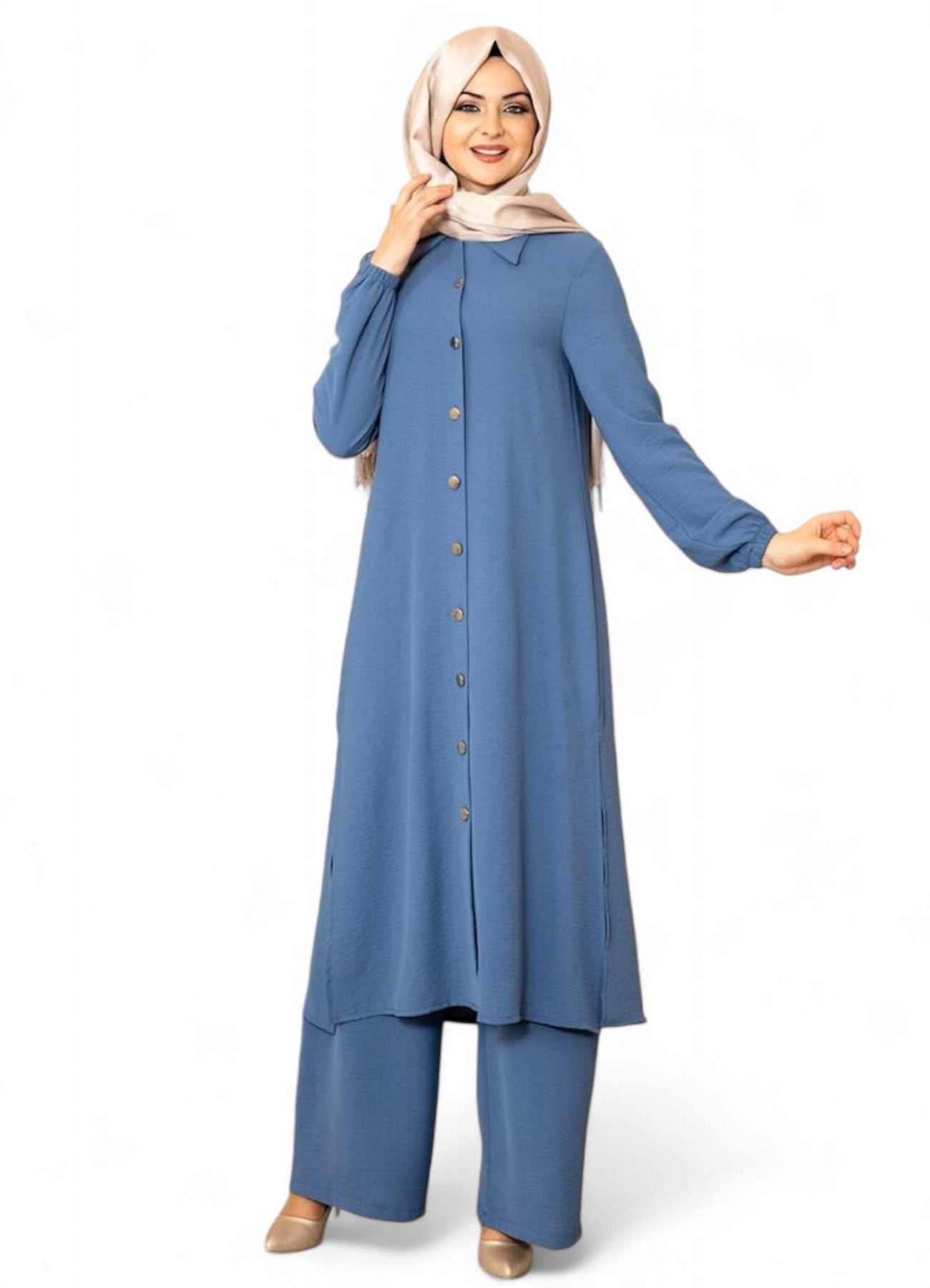 Longtunika Damen Anzug Lange Tunika mit Hose Hijab-Mode, Modest Fashion