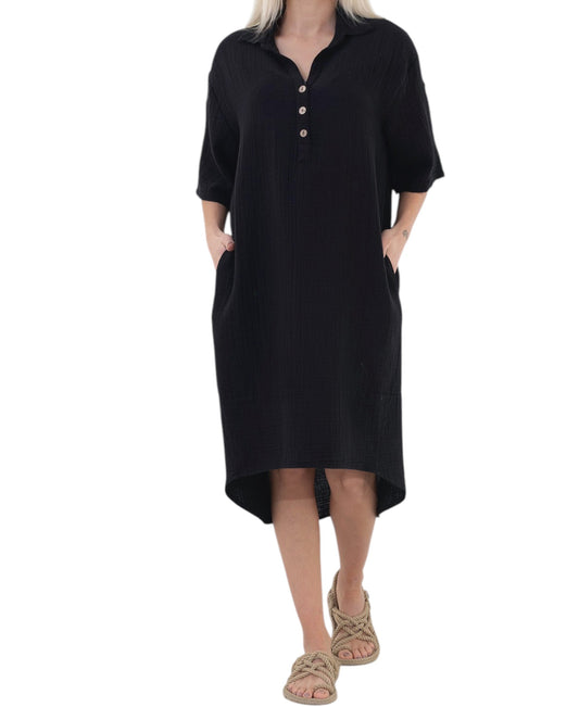 Blusenkleid – Musselin, Rückenausschnitt, 100 % Baumwolle, Einheitsgröße 34–46