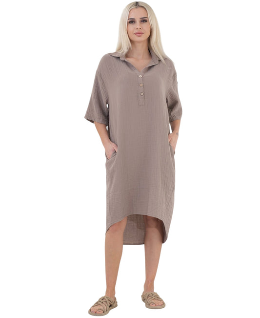Blusenkleid – Musselin, Rückenausschnitt, 100 % Baumwolle, Einheitsgröße 34–46