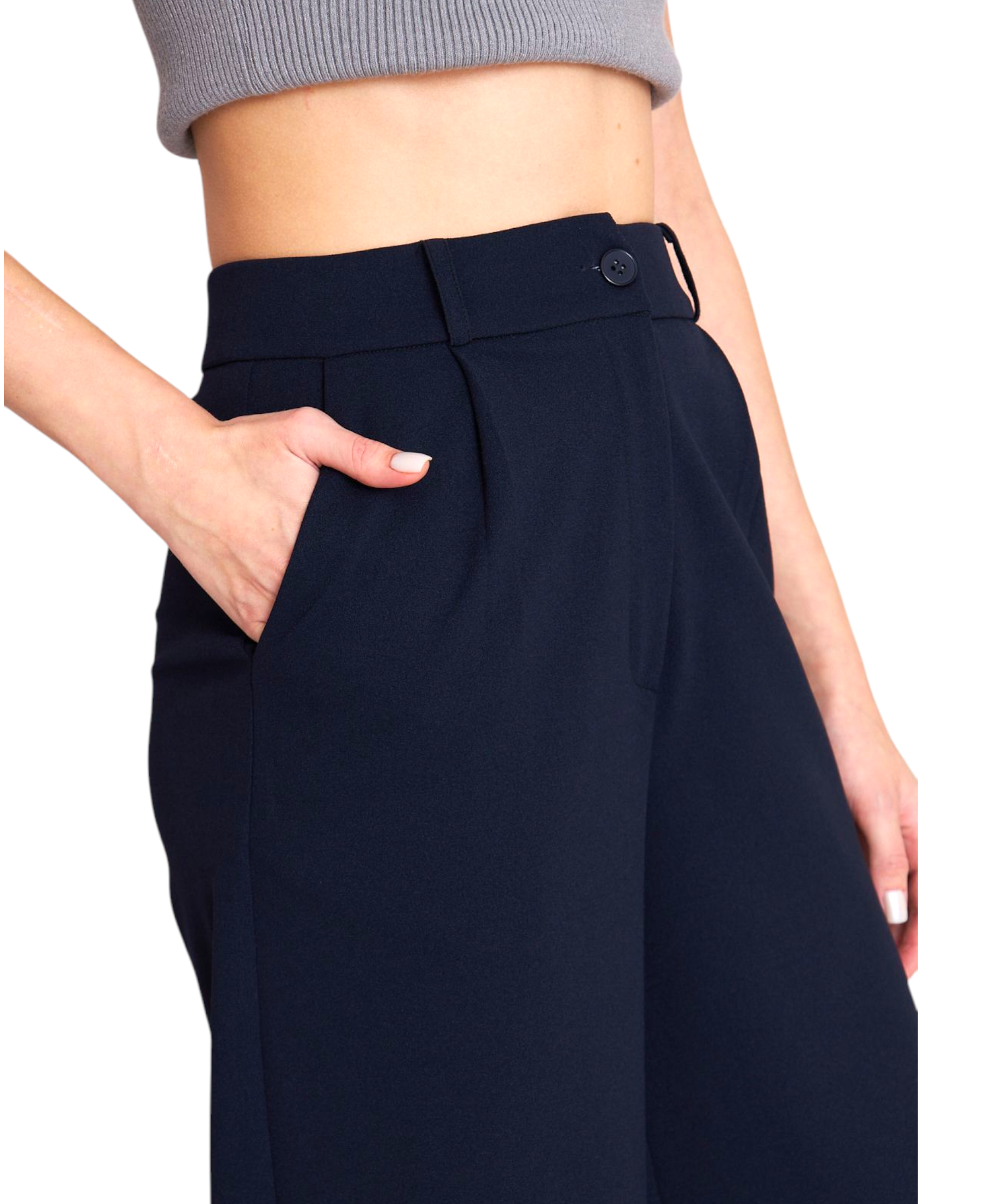 Palazzohose Damen-Marlenehose mit elastischem, hohem Bund