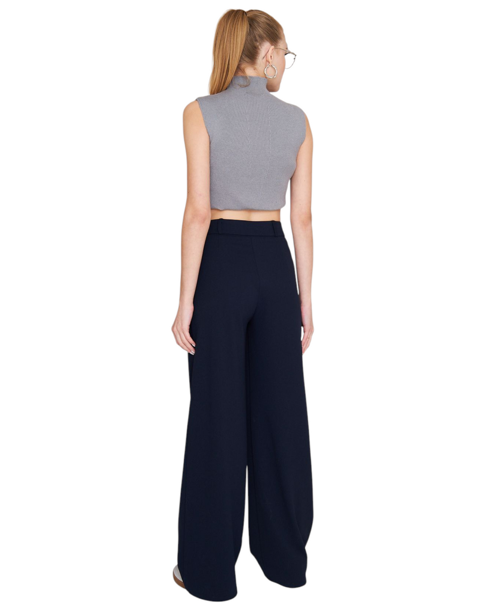 Palazzohose Damen-Marlenehose mit elastischem, hohem Bund