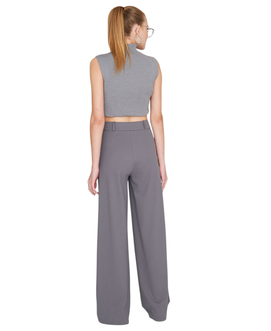 Palazzohose Damen-Marlenehose mit elastischem, hohem Bund