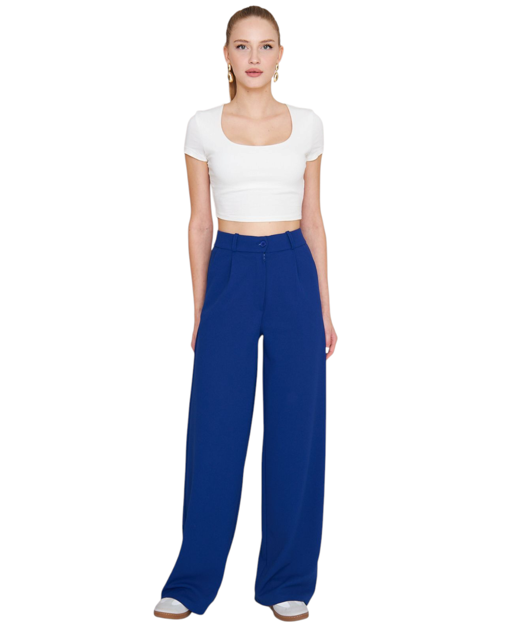 Palazzohose Damen-Marlenehose mit elastischem, hohem Bund