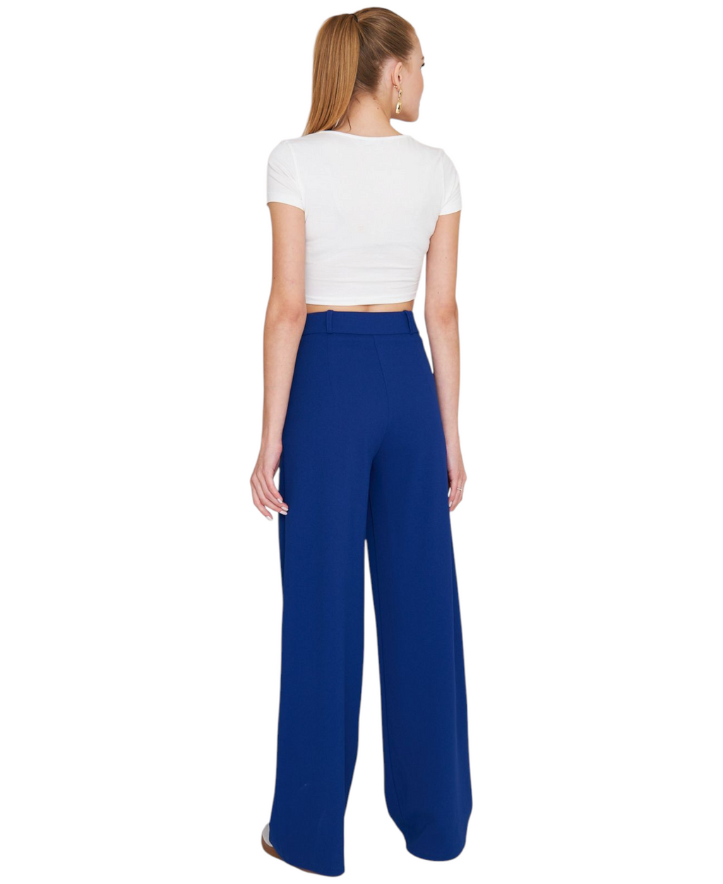 Palazzohose Damen-Marlenehose mit elastischem, hohem Bund