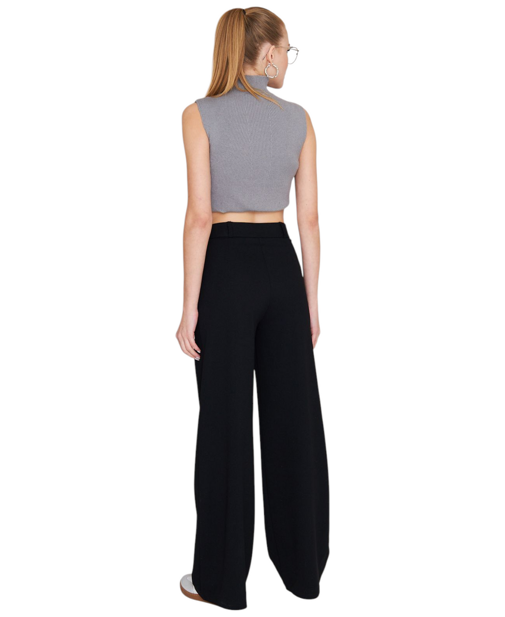 Palazzohose Damen-Marlenehose mit elastischem, hohem Bund