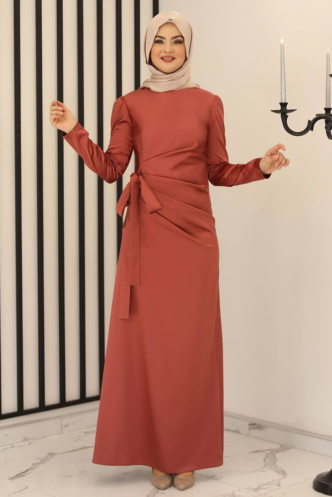Satinkleid Damen Hijab Abendkleid langärmliges Maxikleid Abiye Abaya (HÜLYA)
