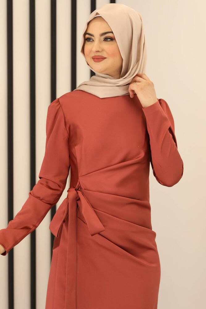 Satinkleid Damen Hijab Abendkleid langärmliges Maxikleid Abiye Abaya (HÜLYA)