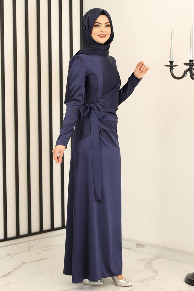 Satinkleid Damen Hijab Abendkleid langärmliges Maxikleid Abiye Abaya (HÜLYA)