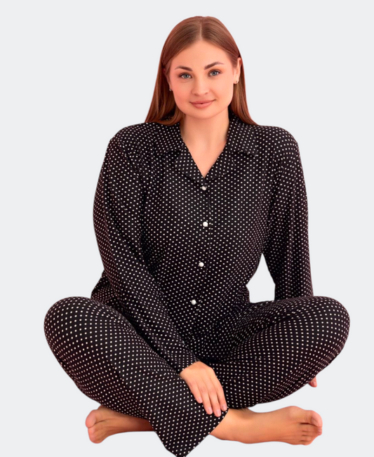 Schlafanzug Damen Pyjama Set Übergrößen 3XL-5XL – langärmelig aus 100% Baumwolle
