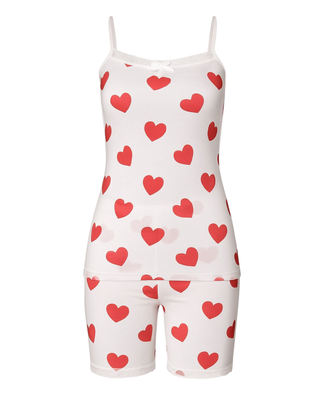 Pyjama Damen Hausanzug – Schlafanzug mit Shorts & Top, 100% Baumwolle, Herz-Design