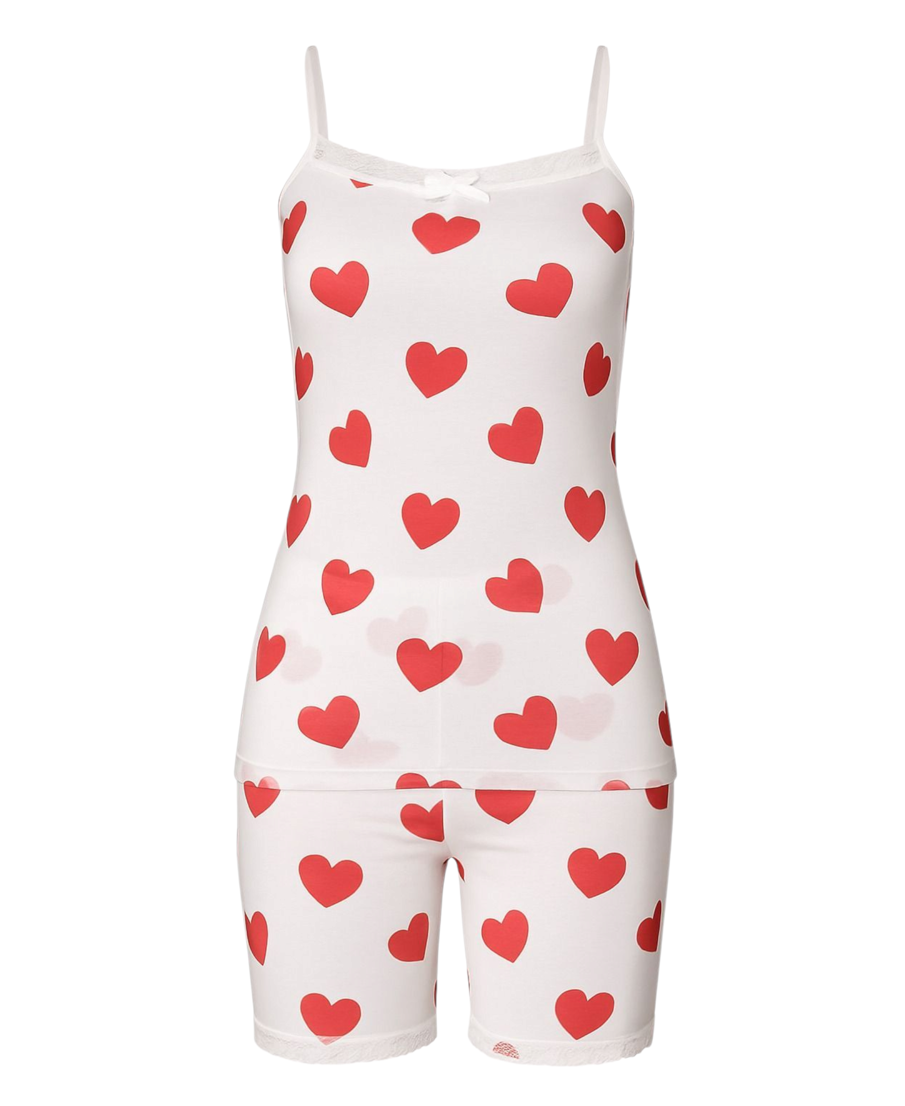 Pyjama Damen Hausanzug – Schlafanzug mit Shorts & Top, 100% Baumwolle, Herz-Design