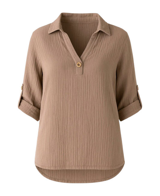 Schlupfbluse – Musselin, 100 % Baumwolle, Halbarm, Oversize,Einheitsgröße 34-44