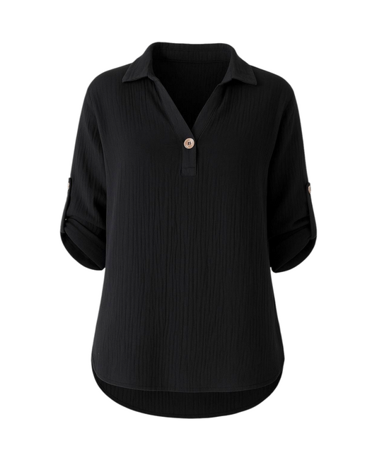 Schlupfbluse – Musselin, 100 % Baumwolle, Halbarm, Oversize,Einheitsgröße 34-44