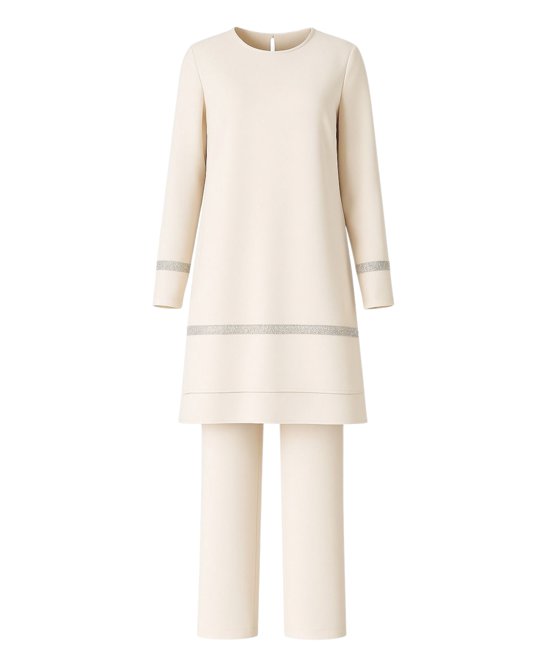 Hosenanzug Zweiteiler mit langer Tunika mit Glitzerborten - Modest Fashion