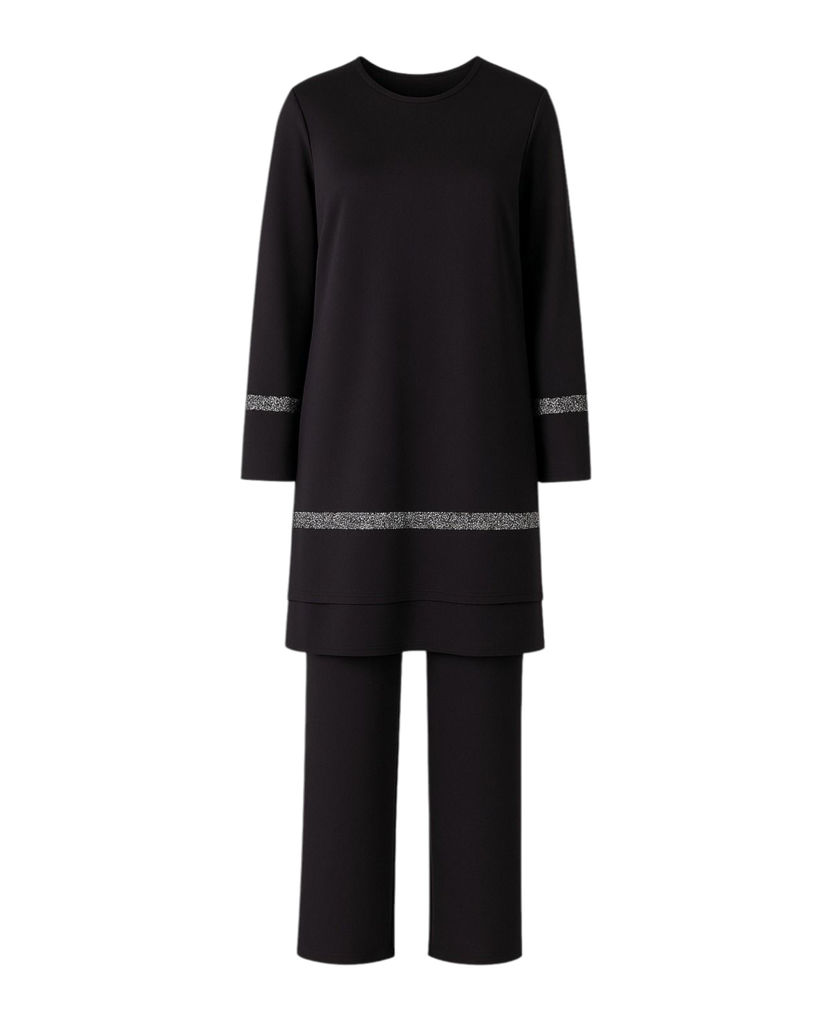 Hosenanzug Zweiteiler mit langer Tunika mit Glitzerborten - Modest Fashion