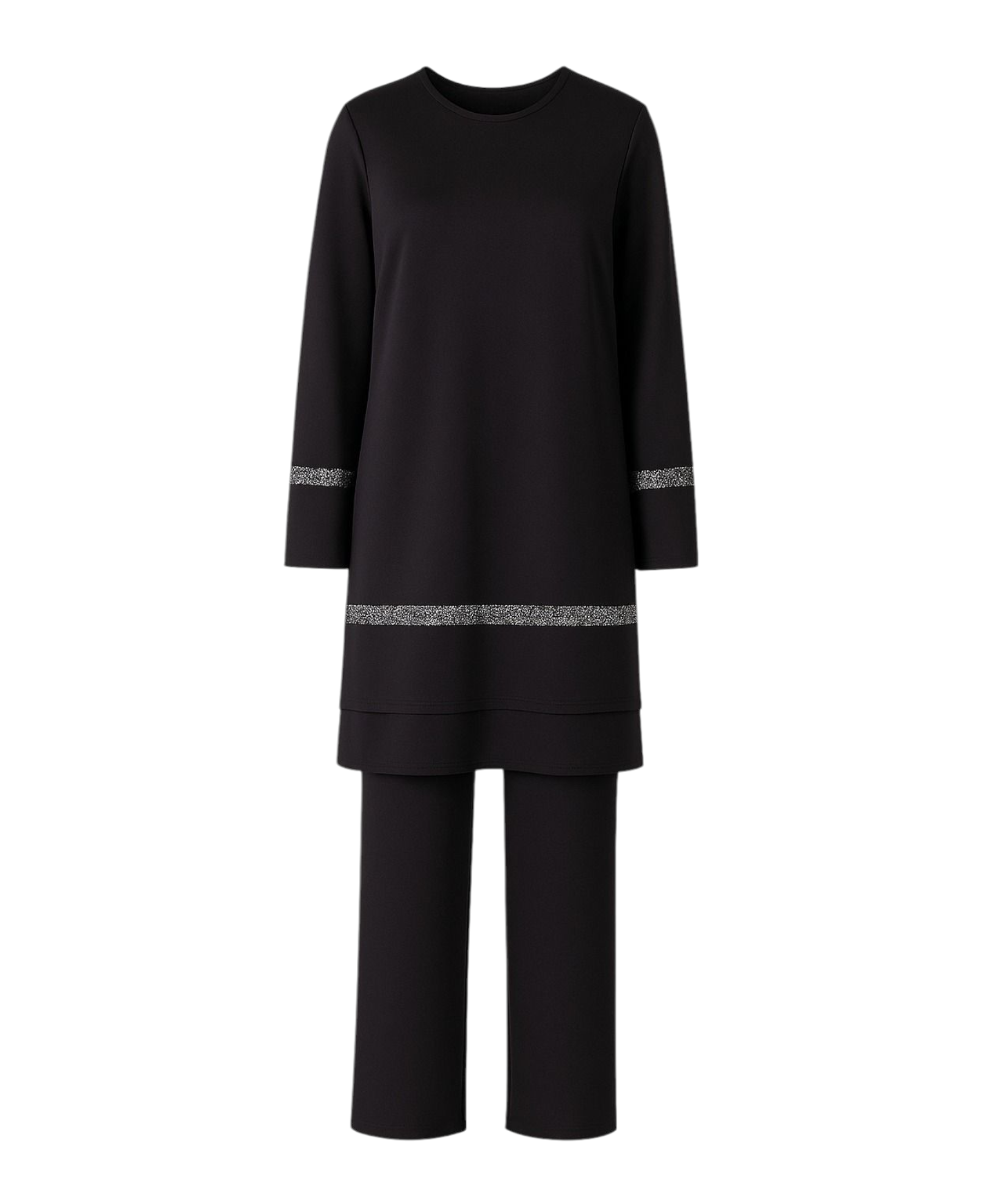 Hosenanzug Zweiteiler mit langer Tunika mit Glitzerborten - Modest Fashion