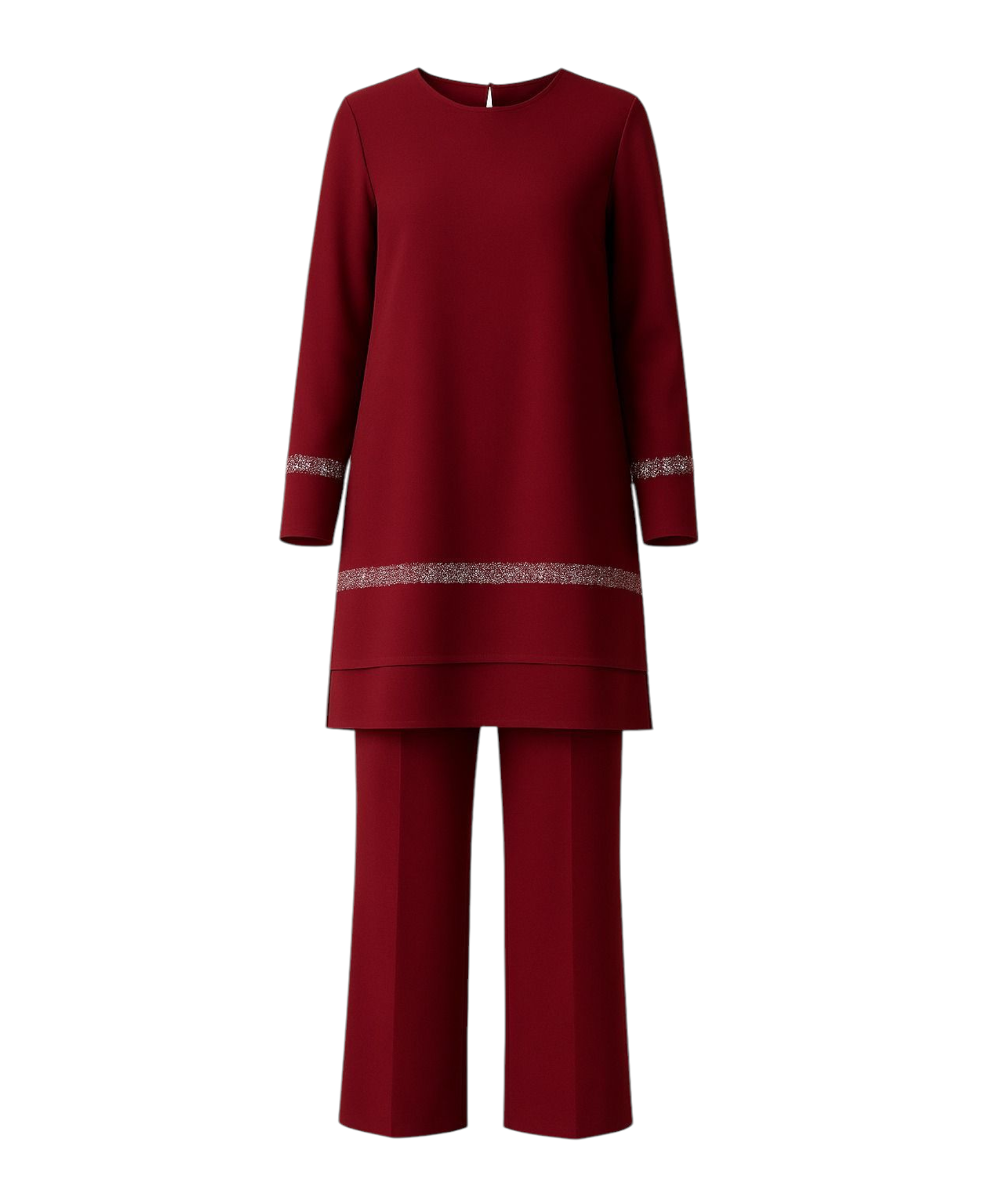 Hosenanzug Zweiteiler mit langer Tunika mit Glitzerborten - Modest Fashion