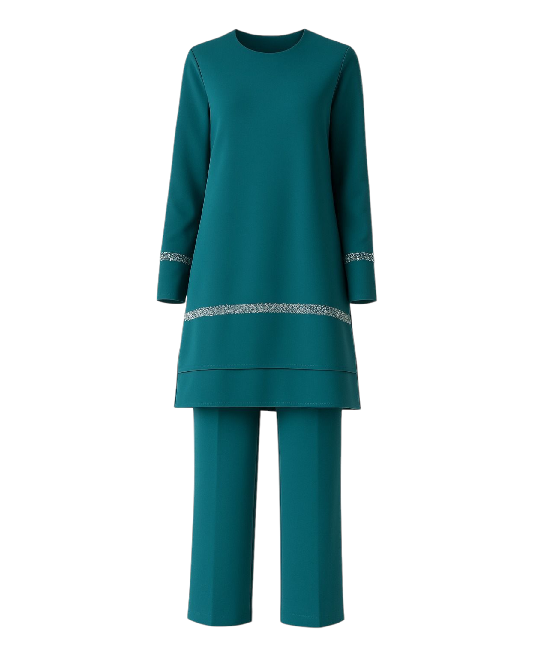 Hosenanzug Zweiteiler mit langer Tunika mit Glitzerborten - Modest Fashion