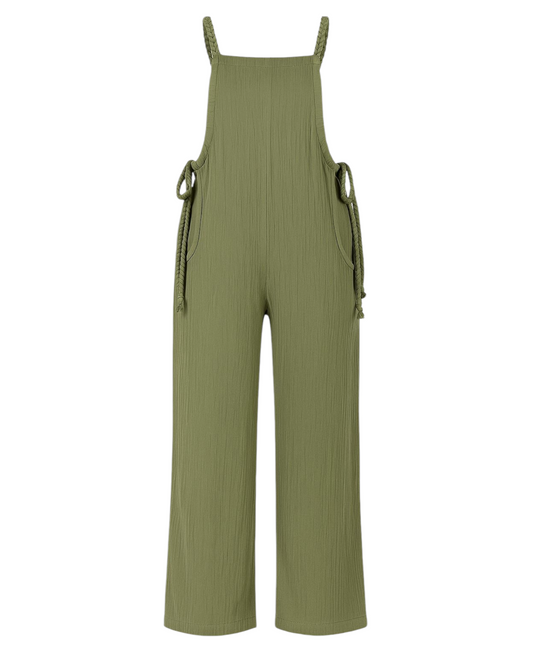 Latzhose aus Musselin mit Flechtträgern – locker, weich & größenverstellbar