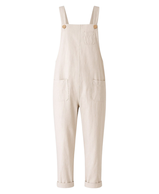 Latzhose – Leinen Jumpsuit mit Taschen, verstellbar, Overall Look, Gr. 34–46