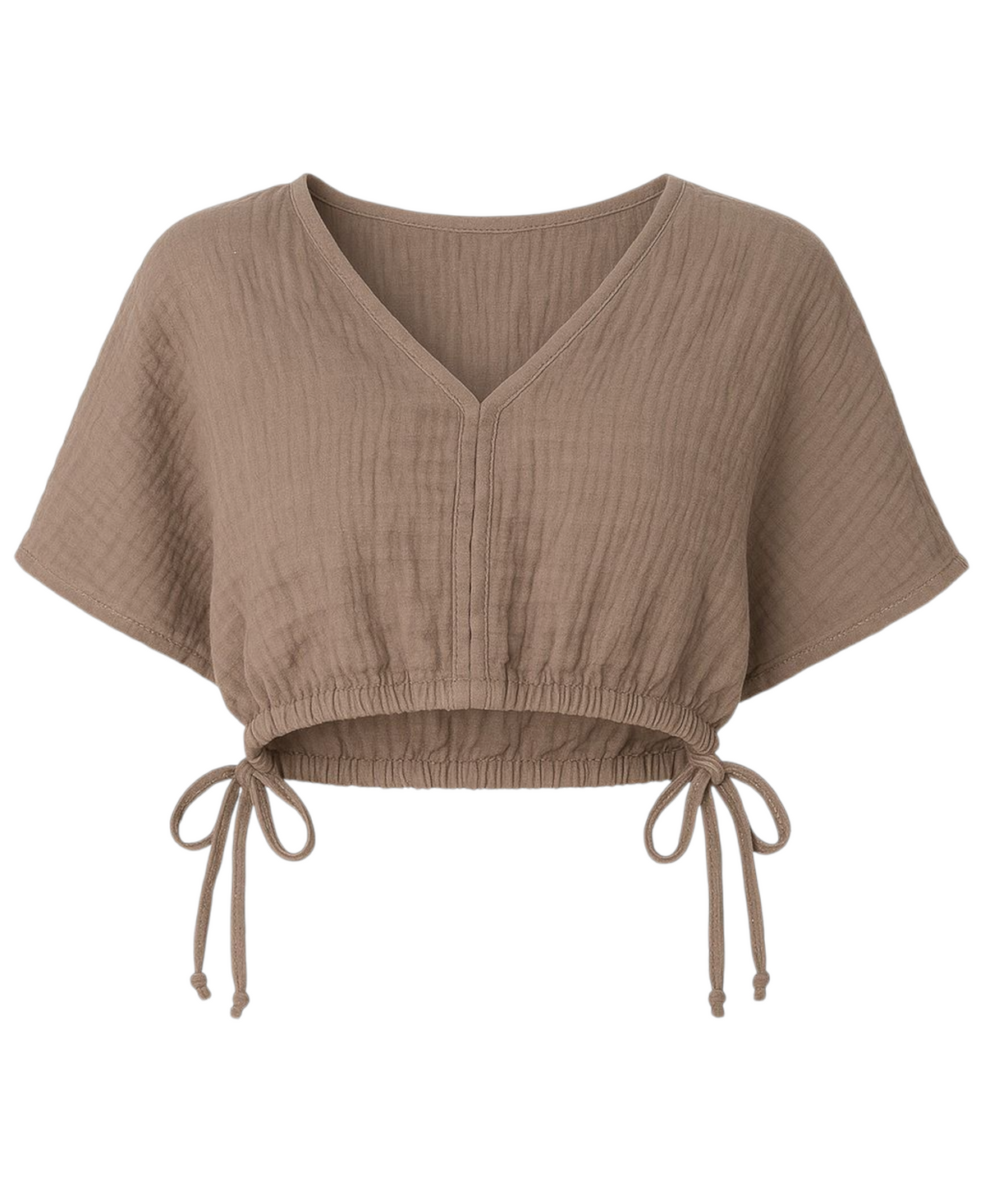 Crop-Top – Luftiges Musselin-Oberteil mit Tunnelzug und V-Ausschnitt