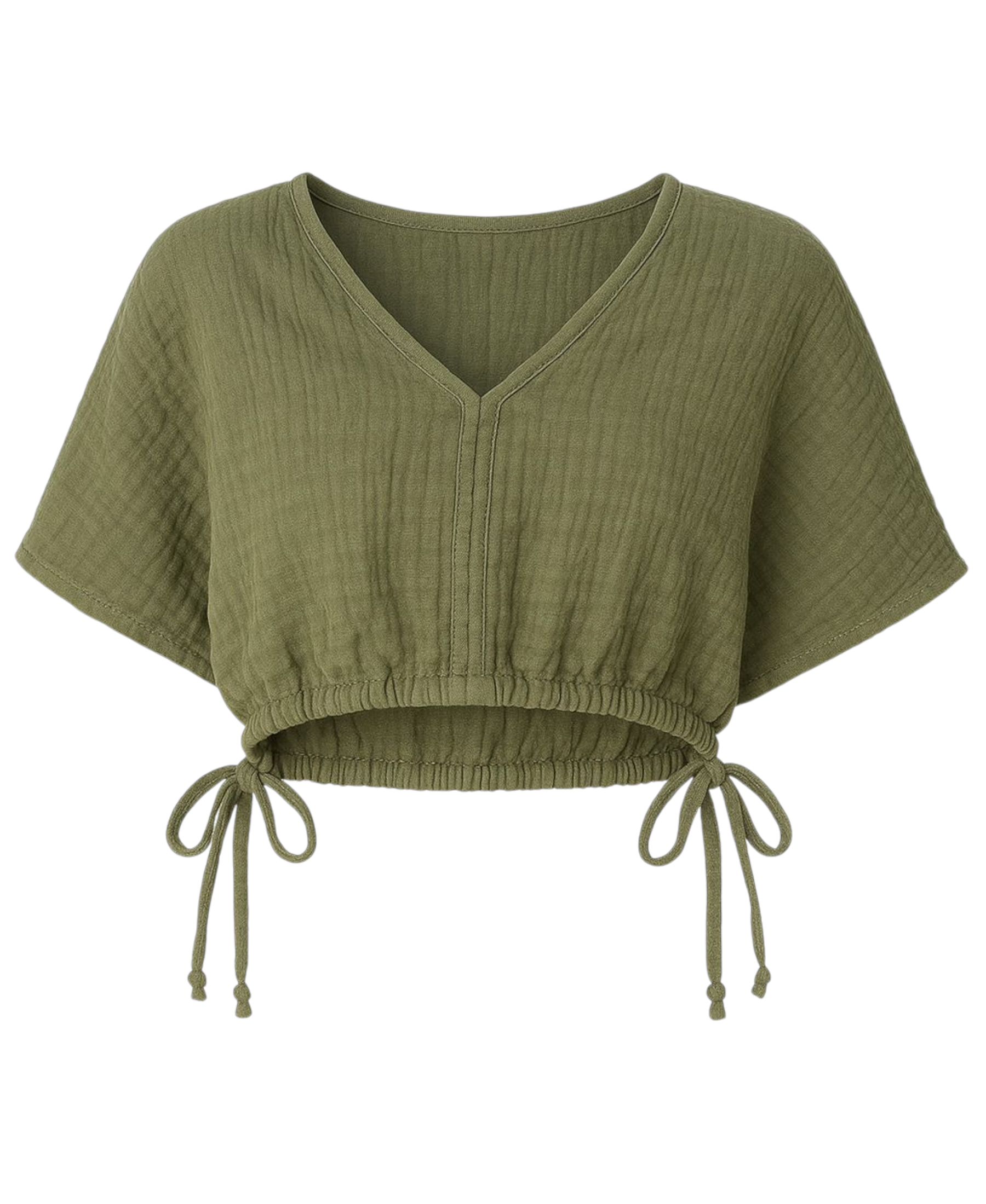 Crop-Top – Luftiges Musselin-Oberteil mit Tunnelzug und V-Ausschnitt