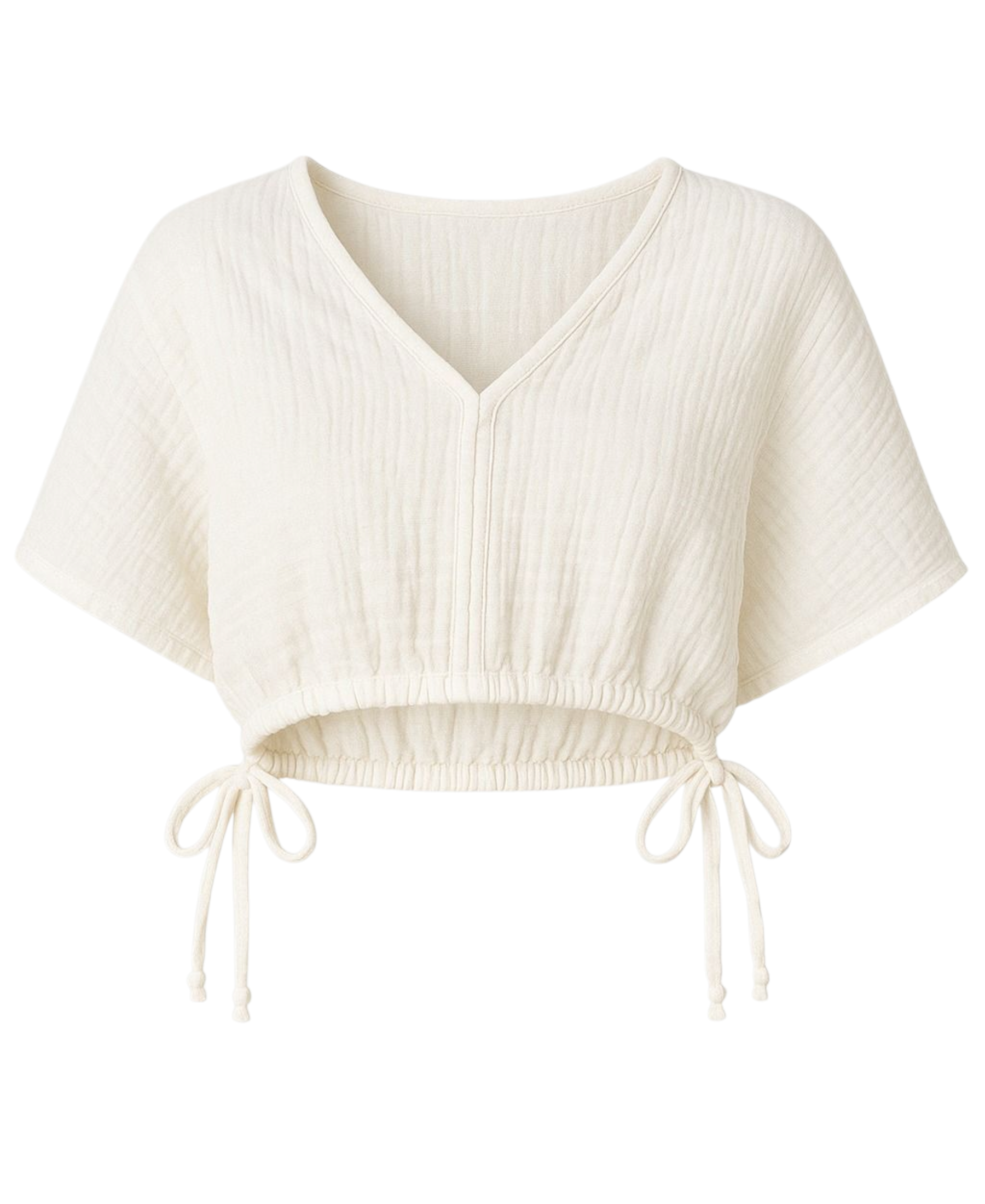 Crop-Top – Luftiges Musselin-Oberteil mit Tunnelzug und V-Ausschnitt