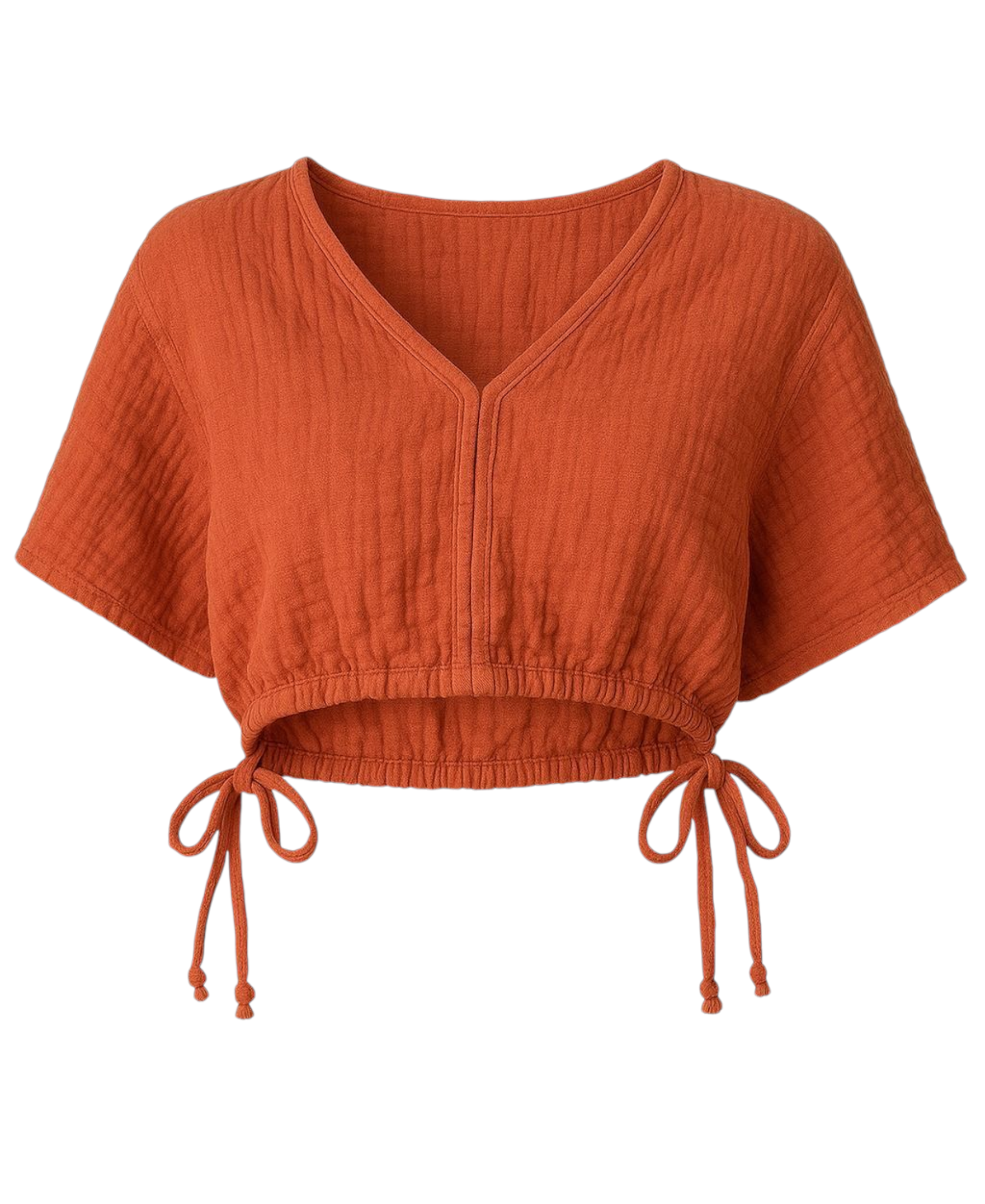 Crop-Top – Luftiges Musselin-Oberteil mit Tunnelzug und V-Ausschnitt