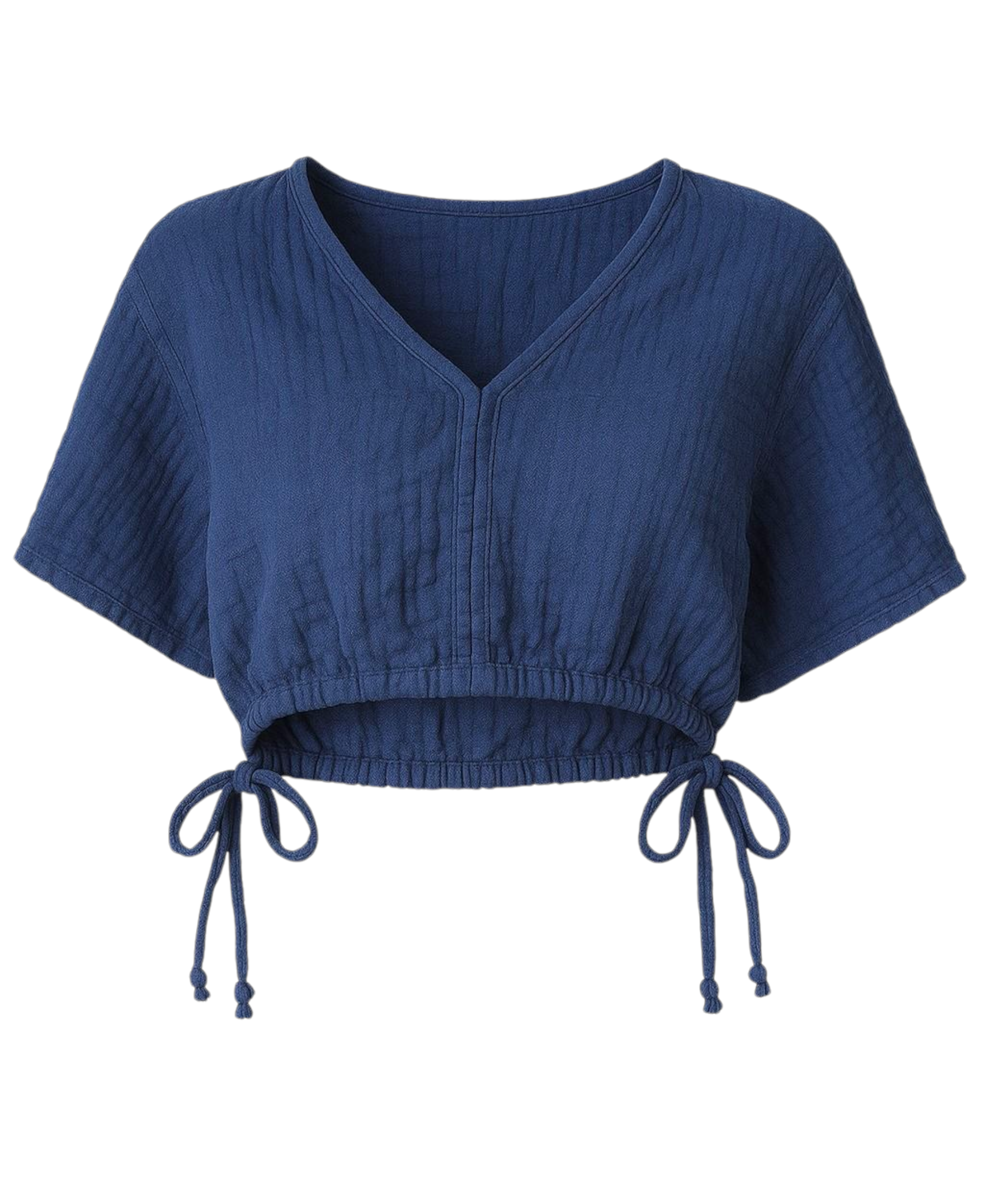 Crop-Top – Luftiges Musselin-Oberteil mit Tunnelzug und V-Ausschnitt