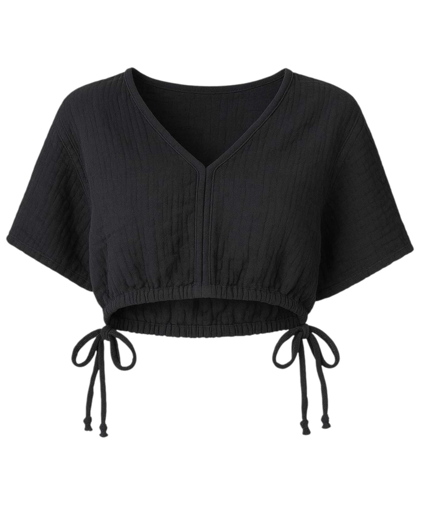 Crop-Top – Luftiges Musselin-Oberteil mit Tunnelzug und V-Ausschnitt