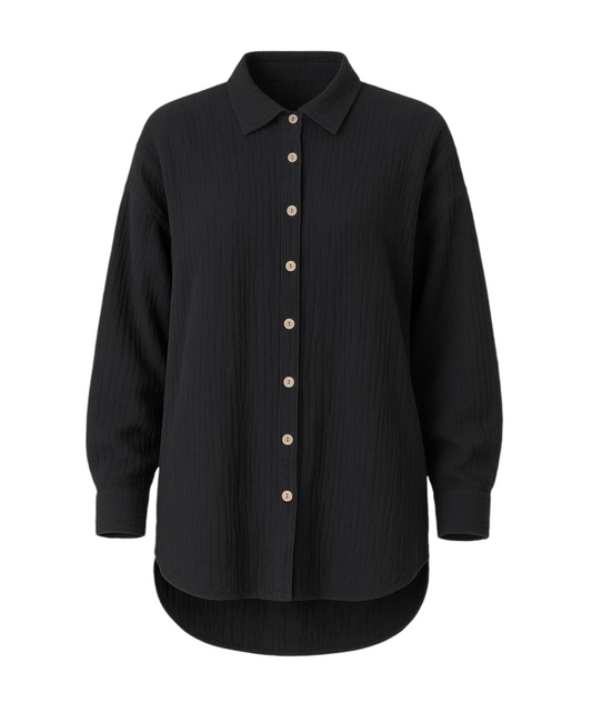 Hemdbluse – Oversize Musselin Hemd 100 % Baumwolle, Kokosknöpfe, Einheitsgröße