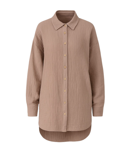 Hemdbluse – Oversize Musselin Hemd 100 % Baumwolle, Kokosknöpfe, Einheitsgröße