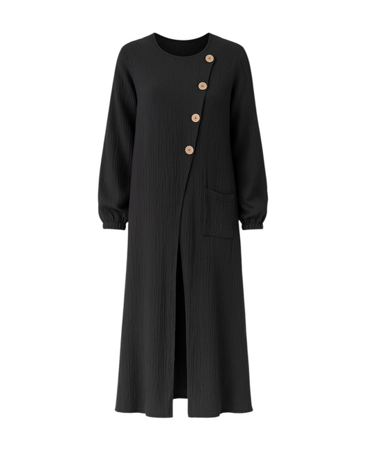 Longtunika – Sommer Musselin mit Frontschlitz, Knopfdetail, 100 % Baumwolle, 130 cm