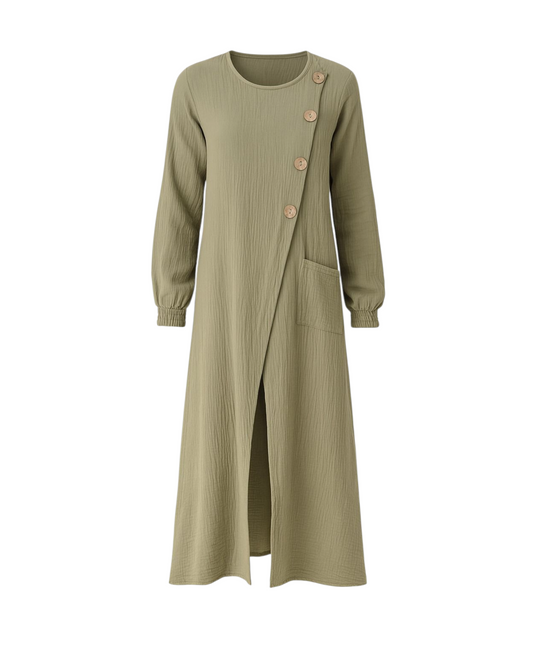 Longtunika – Sommer Musselin mit Frontschlitz, Knopfdetail, 100 % Baumwolle, 130 cm