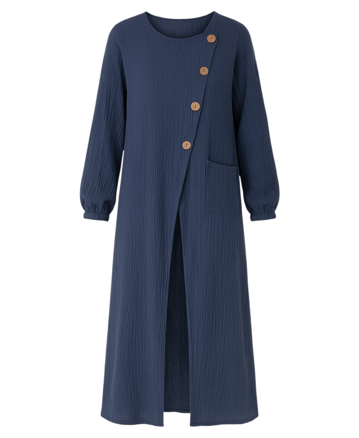 Longtunika – Sommer Musselin mit Frontschlitz, Knopfdetail, 100 % Baumwolle, 130 cm