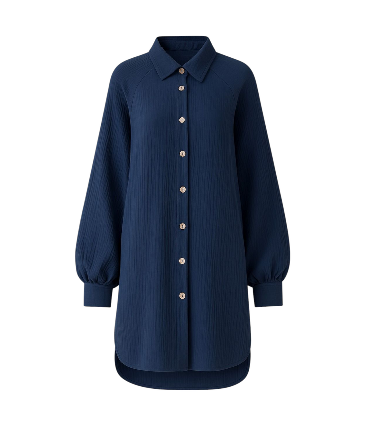 Hemdbluse Musselin Damen Hemd, 100 % Baumwolle, Kokosknöpfe, Raglanärmel