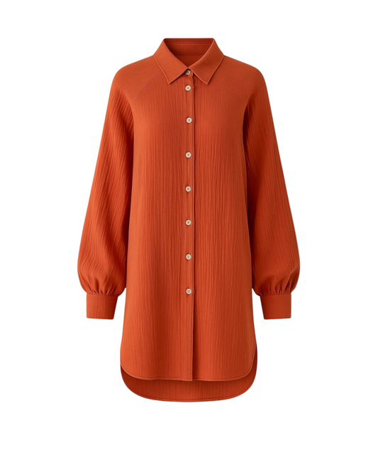 Hemdbluse Musselin Damen Hemd, 100 % Baumwolle, Kokosknöpfe, Raglanärmel