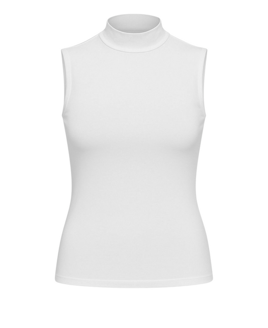 Shirttop Damen - Ärmelloses Body-Kragentop mit Halbkragen aus Baumwolle