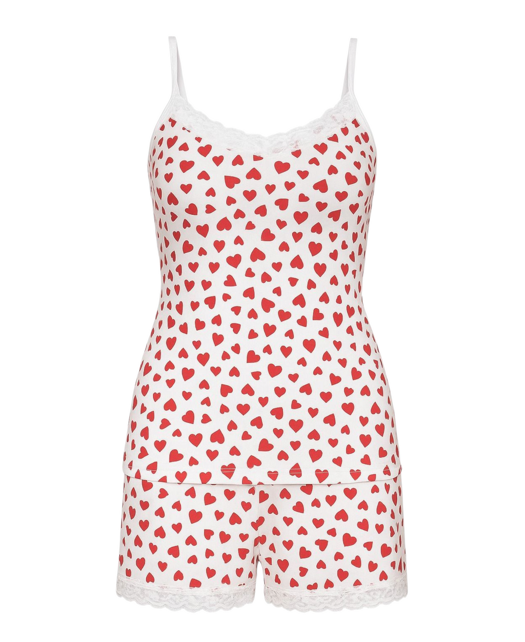 Pyjama Damen Hausanzug 2-teilig – Schlafanzug Set mit Shorts & Top, Herz-Design