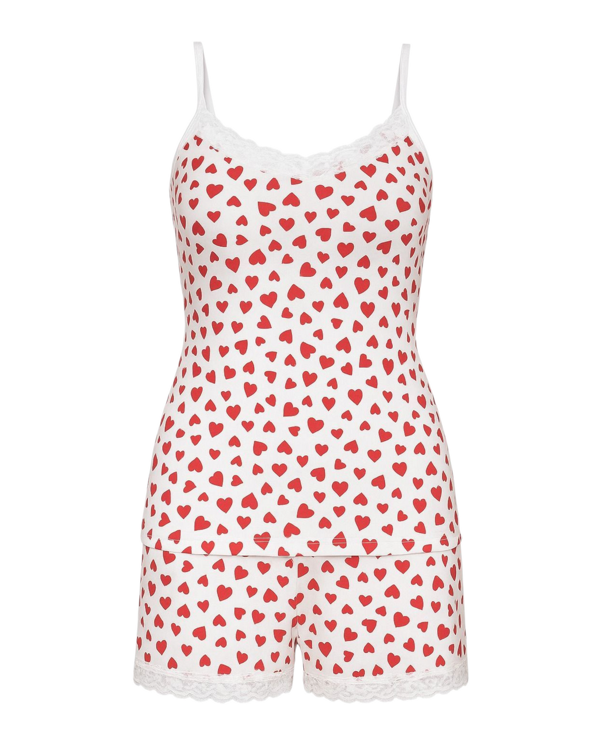 Pyjama Damen Hausanzug 2-teilig – Schlafanzug Set mit Shorts & Top, Herz-Design