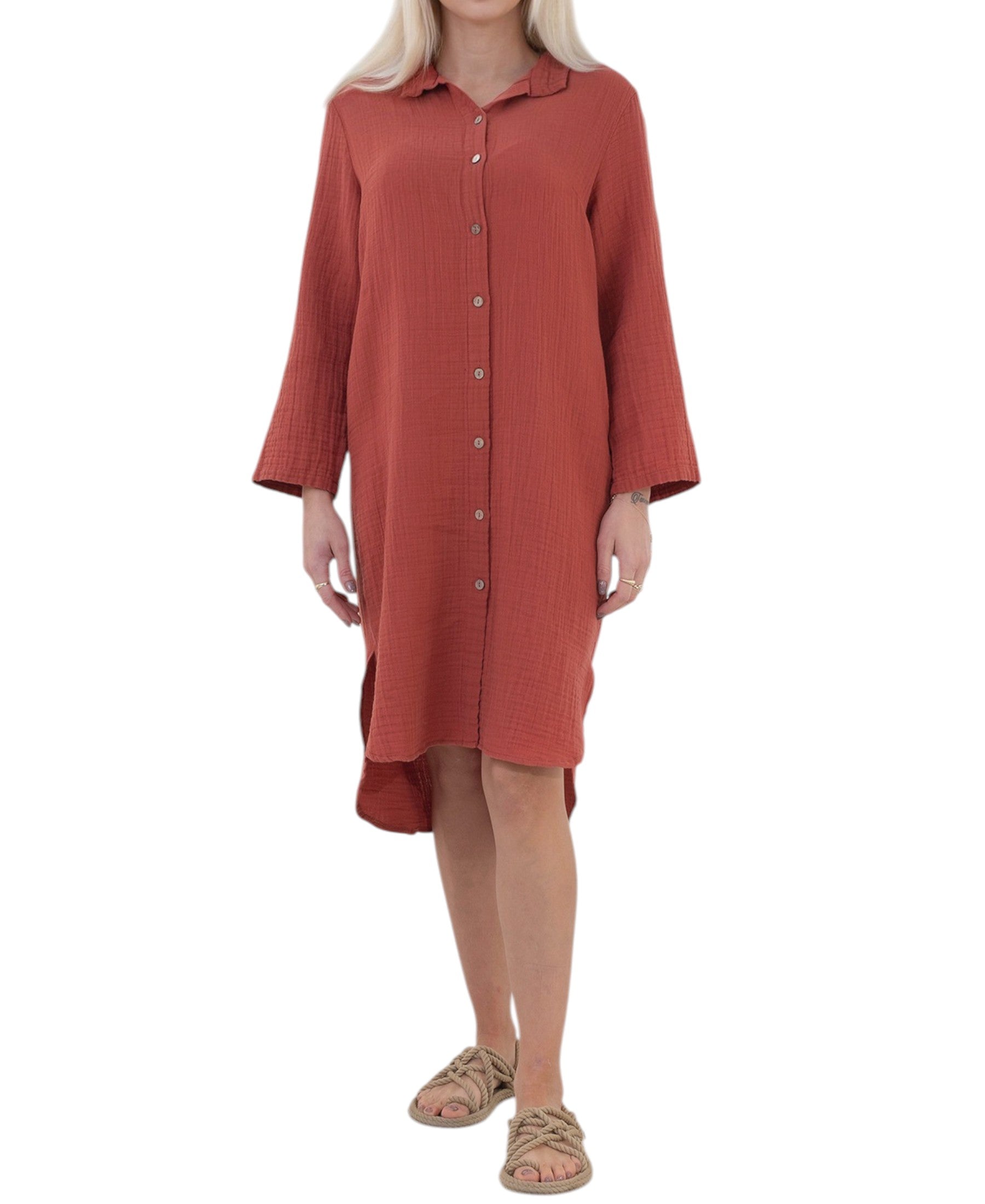 Hemdblusenkleid Musselin Knopfleiste, Einheitsgröße (34–42) 100% Baumwolle