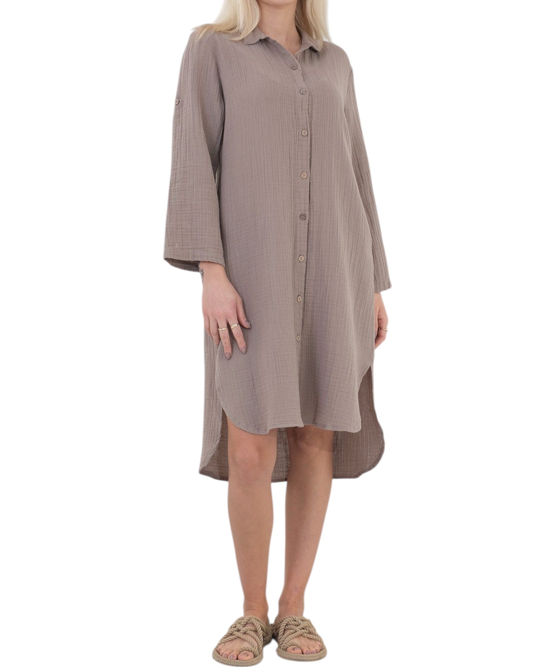 Hemdblusenkleid Musselin Knopfleiste, Einheitsgröße (34–42) 100% Baumwolle