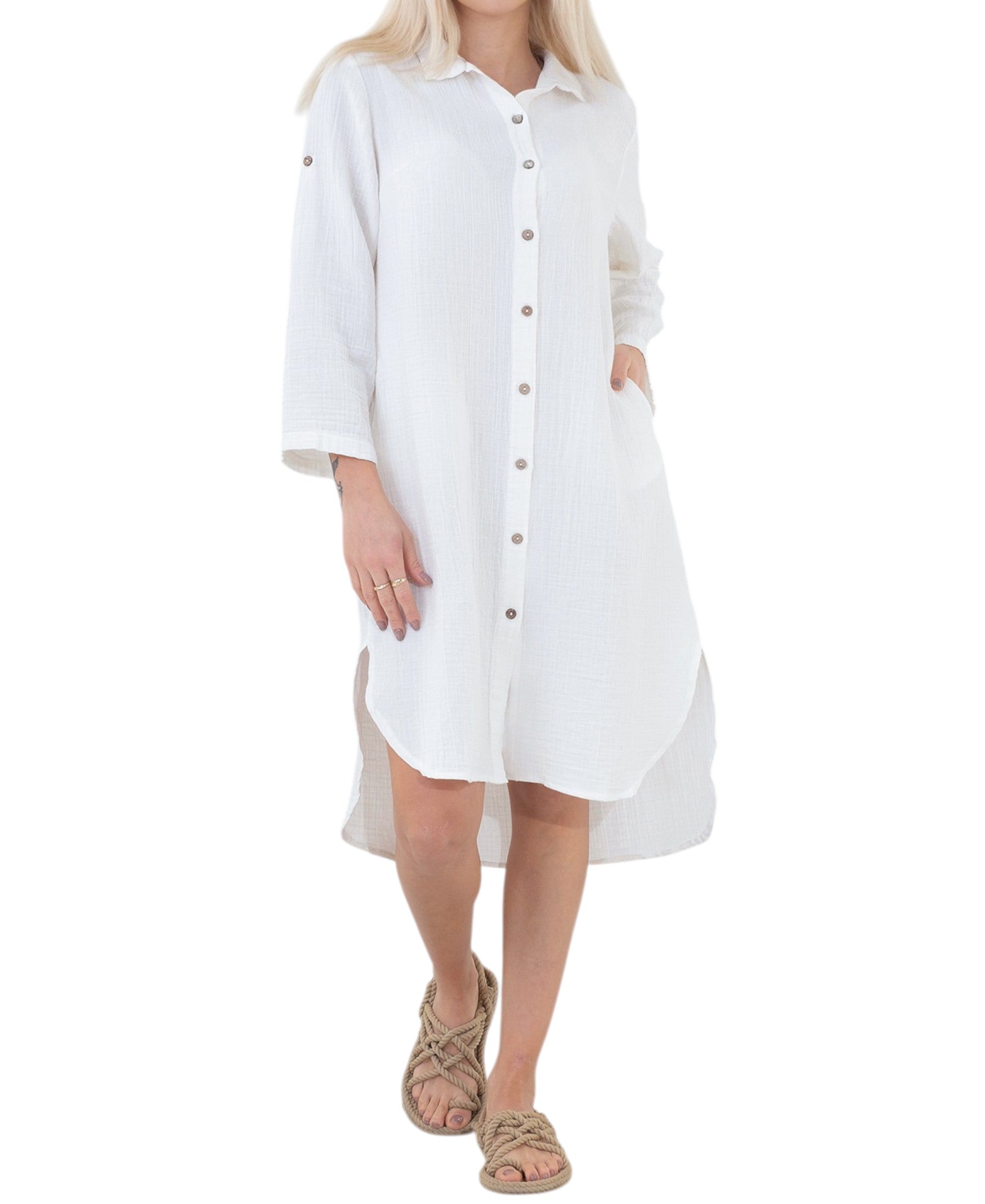 Hemdblusenkleid Musselin Knopfleiste, Einheitsgröße (34–42) 100% Baumwolle