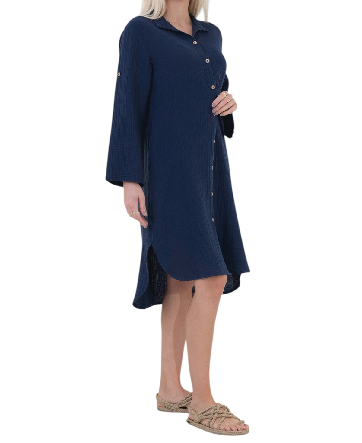 Hemdblusenkleid Musselin Knopfleiste, Einheitsgröße (34–42) 100% Baumwolle