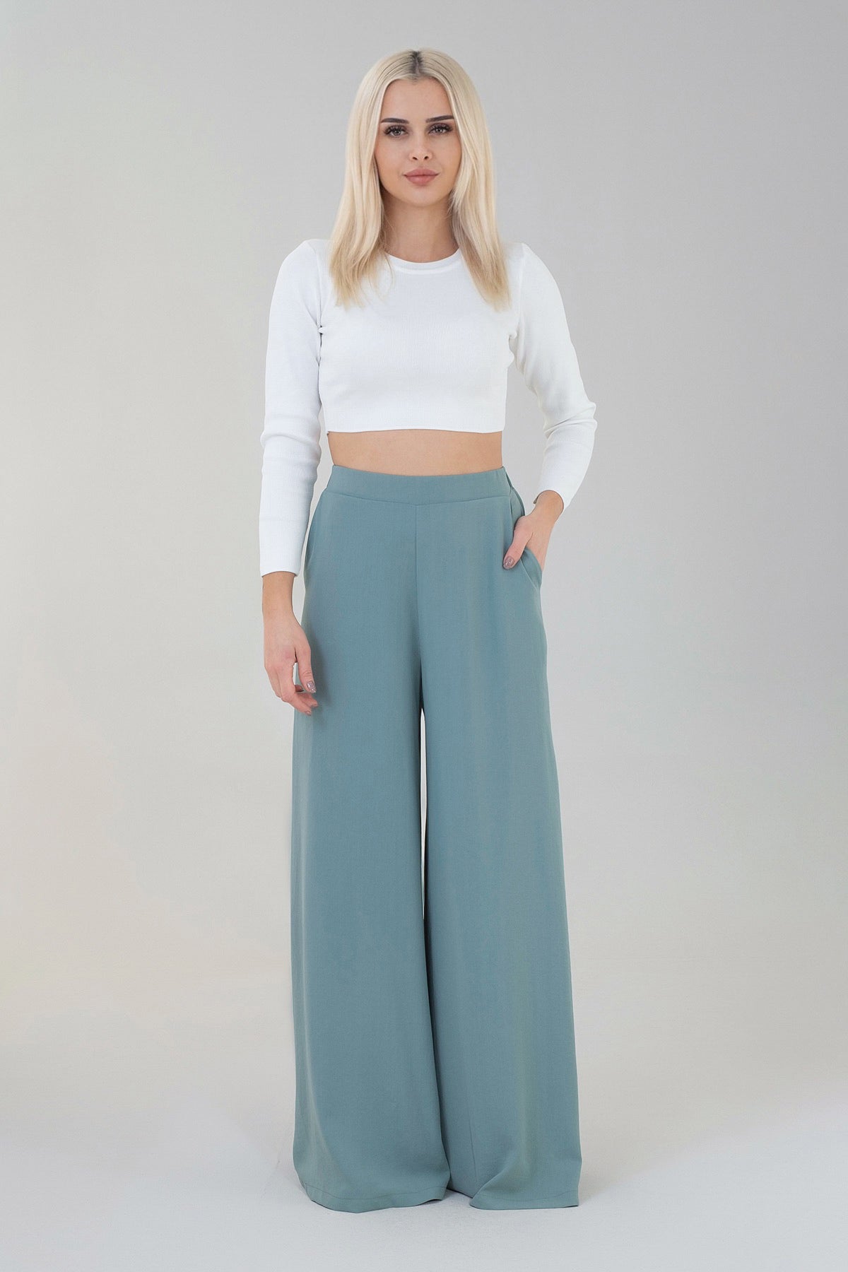 Palazzohose Damen High Waist Sommerhose Weites Bein Elegant fließender Stoff